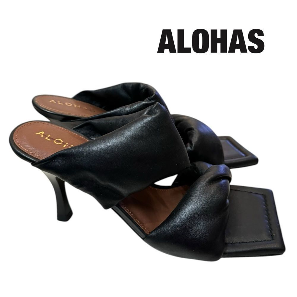 New Free People x Alohas Natasha Black Puffy Leather Mule Heels Sandals 36